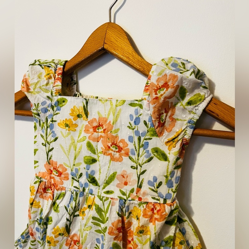 GYMBOREE Girls 3T Cotton Flower Ruffle Dress Puff Sleeves Flowy Prairie Fields - Picture 2 of 7